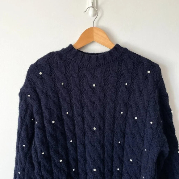 Zara Rhinestone Embellished Fuzzy Knit Sweater Dress Navy Blue Size Small - Picture 3 of 7
